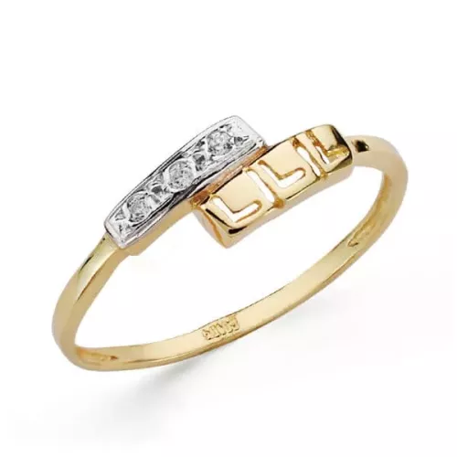 18K SORTIJA ORO BICOLOR CON MOTIVO CALADO GRECA Y CIRCONITA. ANCHO: 5