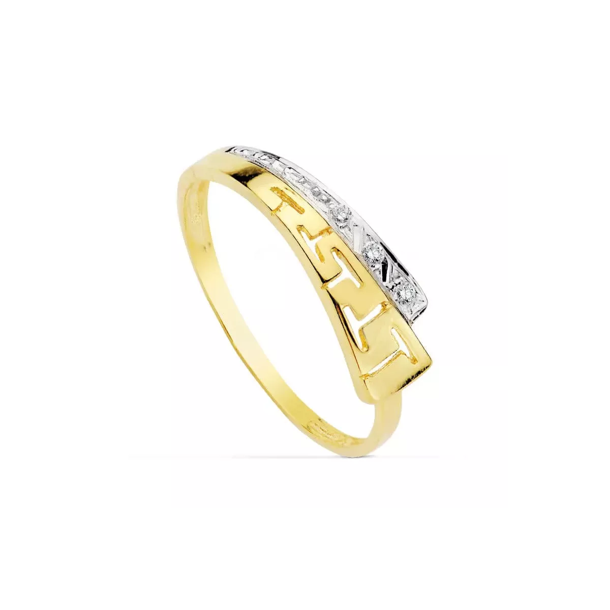 18K SORTIJA ORO BICOLOR CON MOTIVO DE GRECA Y CIRCONITAS 1