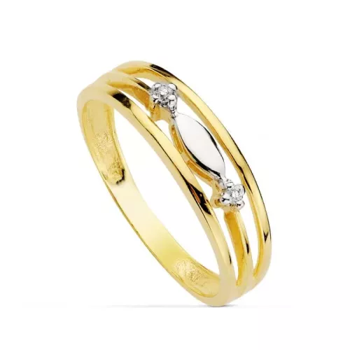 18K SORTIJA ORO BICOLOR CON MOTIVO OVAL Y CIRCONITAS. ANCHO: 4