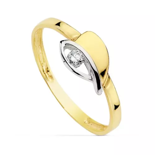 18K SORTIJA ORO BICOLOR CON HOJAS Y CIRCONITA. ANCHO: 6 MM 1