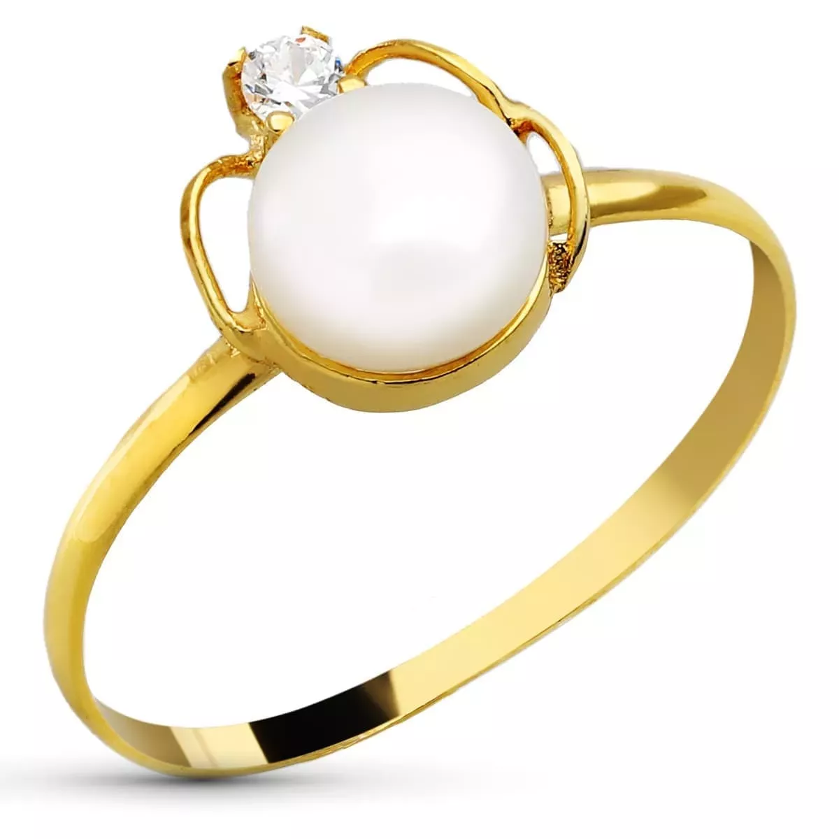 18K SORTIJA ORO AMARILLO CON PERLA DE 6 MM Y CIRCONITA. ANCHO: 9 MM 0