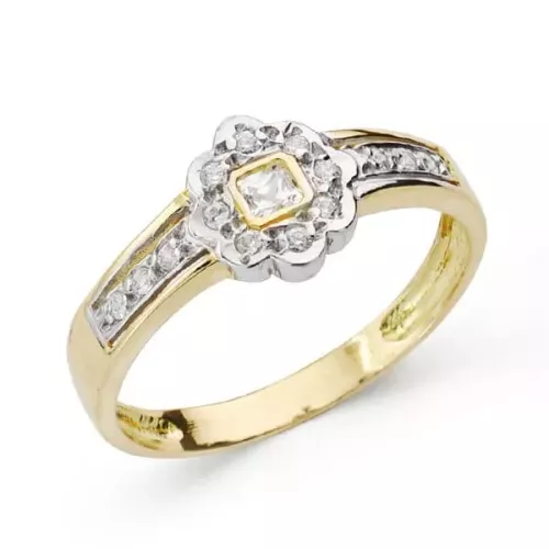 18K SORTIJA ORO BICOLOR FLOR CON CIRCONITAS. ANCHO: 7