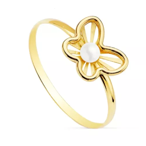 18K SORTIJA ORO AMARILLO MARIPOSA CALADA CON PERLA 2