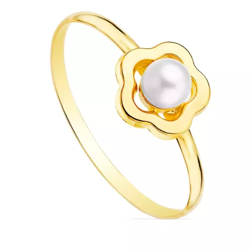 18K SORTIJA ORO AMARILLO COMUNION FLOR 8X8 MM PERLA 4 MM ANCHO CUERPO 1 MM 0