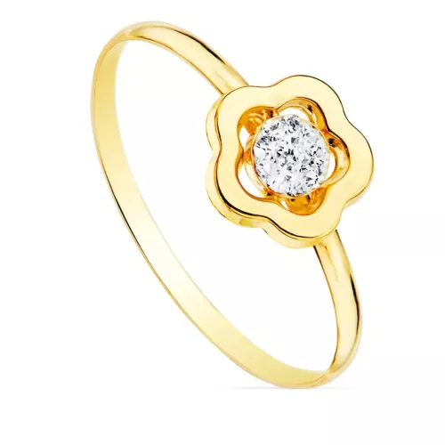 18K SORTIJA ORO AMARILLO COMUNION FLOR Y CIRCONITA 8X8 MM. ANCHO CUERPO: 1 MM 0