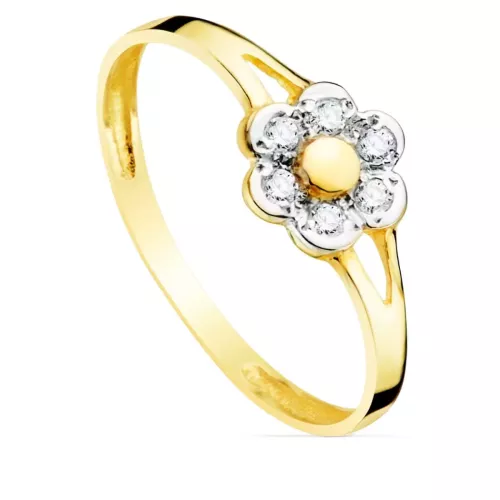 18K SORTIJA ORO BICOLOR FLOR CON CIRCONITA 13X7 MM ANCHO CUERPO 1.5 MM 1