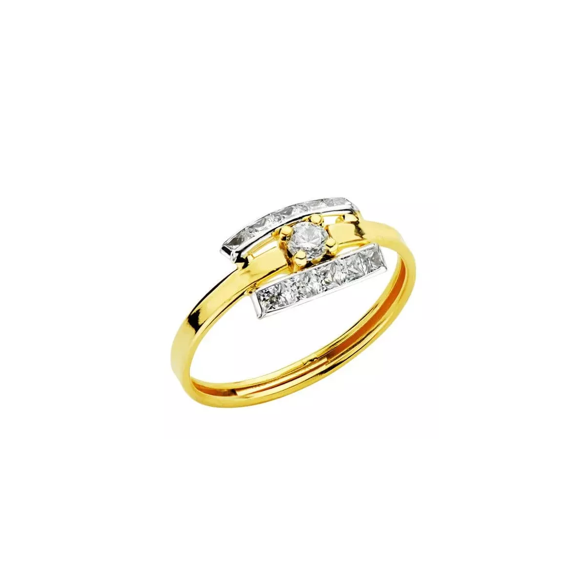 18K SORTIJA ORO BICOLOR CON BANDAS LATERALES Y CIRCONITAS EN CARRIL. ANCHO: 7