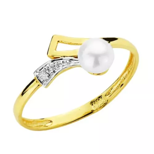 18K SORTIJA ORO BICOLOR MOTIVO CALADO CON PERLA DE 4 MM Y CIRCONITAS. ANCHO: 7