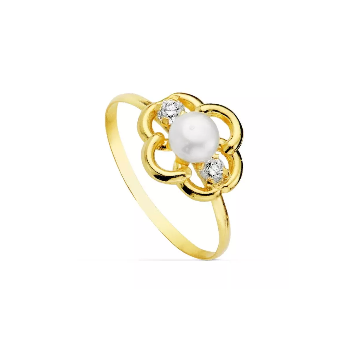 18K SORTIJA ORO AMARILLO MOTIVO CON PERLA 4MM Y CIRCONITAS. ANCHO: 9