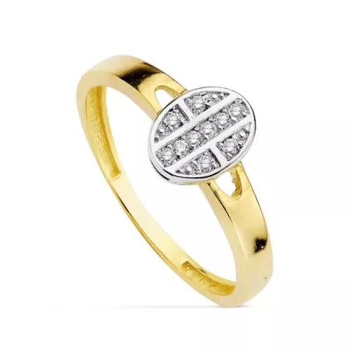 18K SORTIJA ORO BICOLOR MOTIVO OVAL CON CIRCONITAS. ANCHO: 7