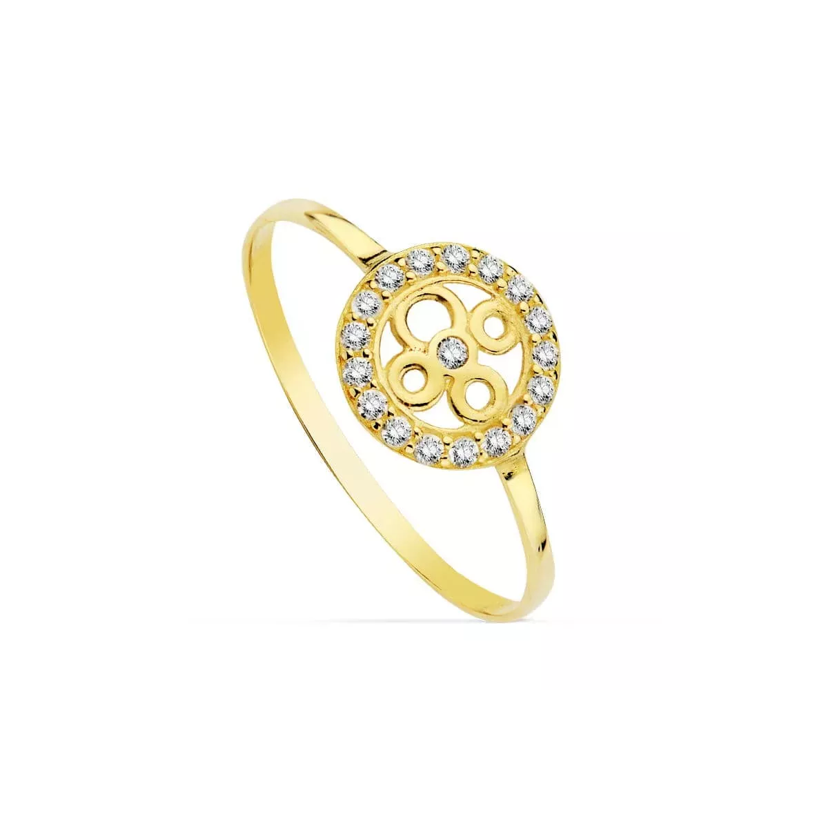 18K SORTIJA ORO AMARILLO MOTIVO REDONDO CALADO CON CIRCONITAS. ANCHO: 9 MM 0