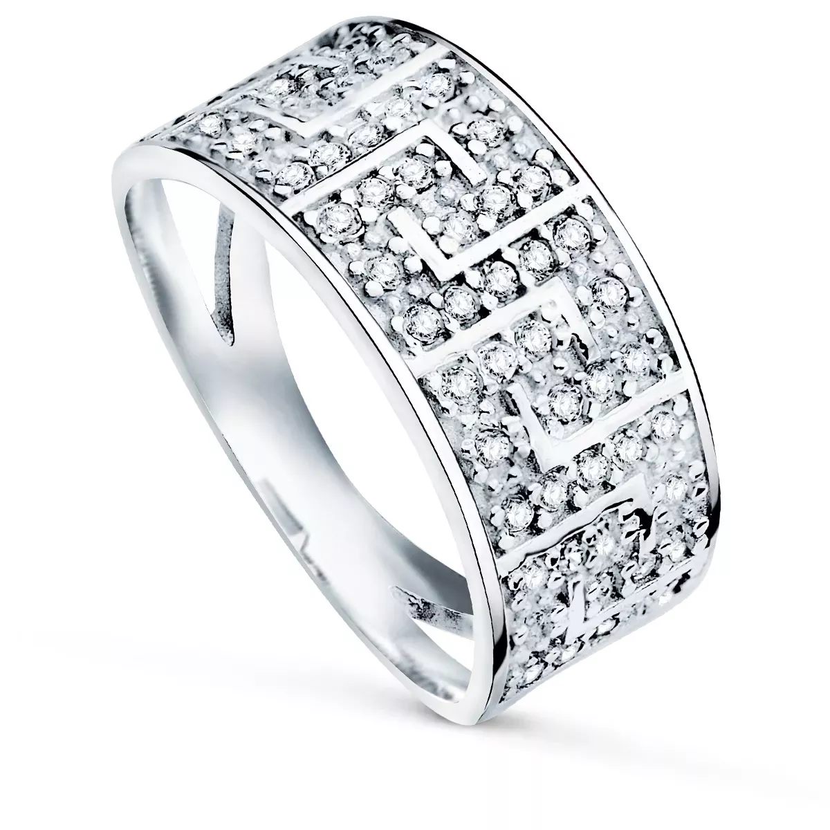 9K SORTIJA ORO BLANCO GRECAS CON CIRCONITAS. ANCHO: 9 MM 4