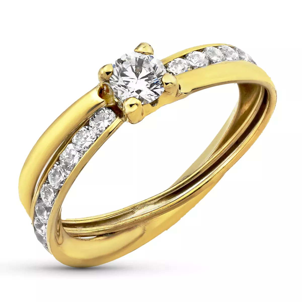 9K SORTIJA ORO AMARILLO BANDAS CON CIRCONITA EN GARRA DE 4MM Y CIRCONITAS EN CARRIL. 1