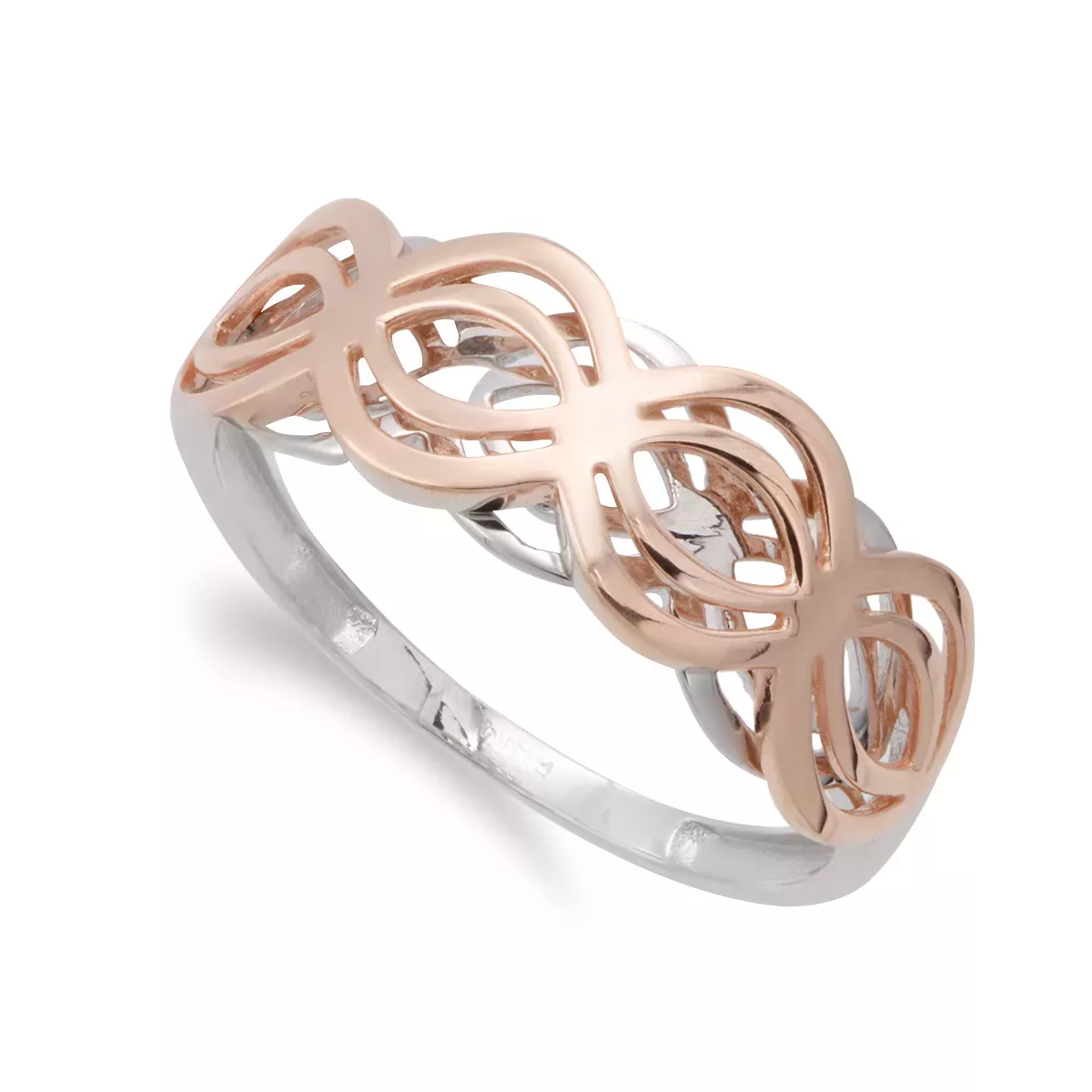 9K SORTIJA ORO BLANCO Y ROSA MOTIVOS CALADOS. ANCHO: 7 MM 2