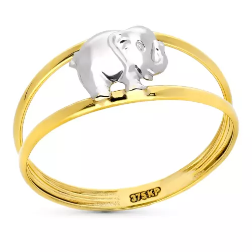9K SORTIJA ORO BICOLOR DOBLE CUERPO ELEFANTE. ANCHO: 7