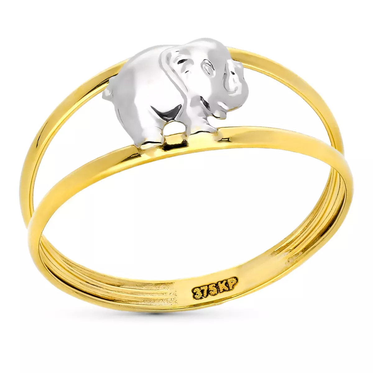 9K SORTIJA ORO BICOLOR DOBLE CUERPO ELEFANTE. ANCHO: 7