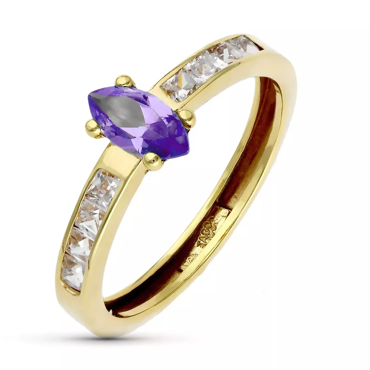 9K SORTIJA ORO AMARILLO CIRCONITA AMATISTA MARQUISE Y CIRCONITAS EN CARRIL. ANCHO: 8 MM 1