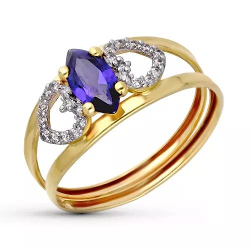 9K SORTIJA ORO BICOLOR CIRCONITA AZUL MARQUISE Y CIRCONITAS. ANCHO: 8 MM 1