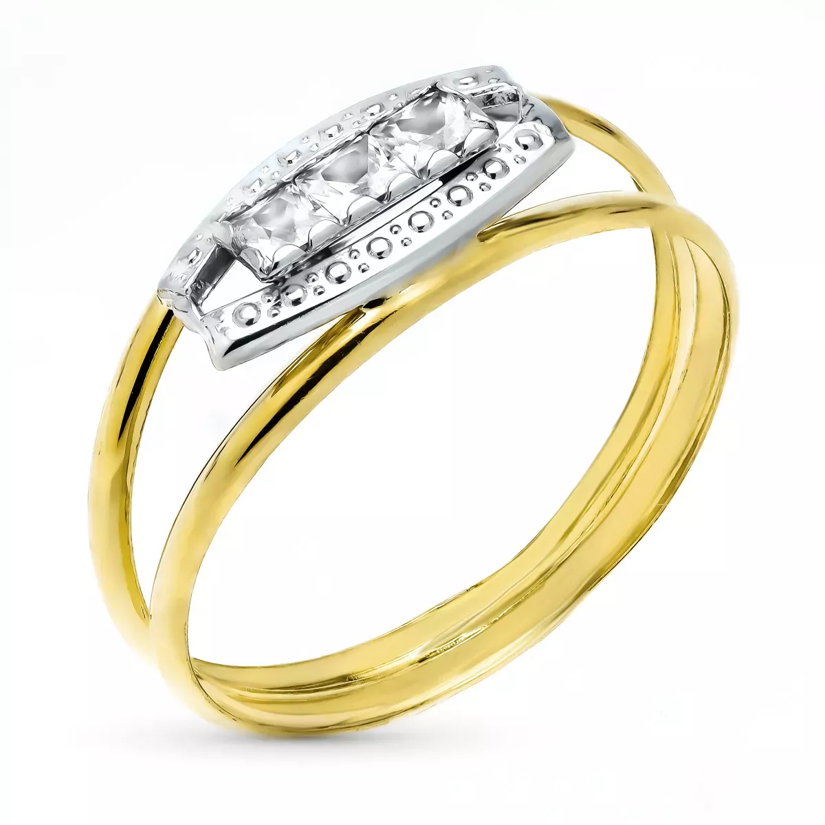 9K SORTIJA ORO BICOLOR DOBLE CUERPO CON MOTIVO DE CIRCONITAS ANCHO: 8 MM 0