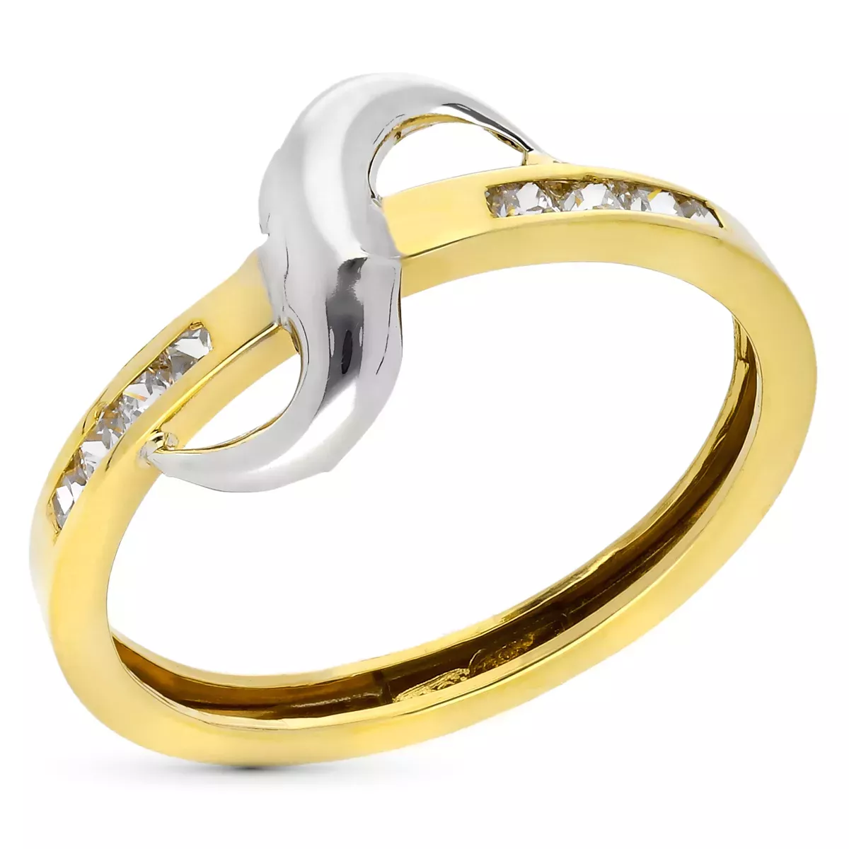 9K SORTIJA ORO BICOLOR ONDA CON CIRCONITAS EN CARRIL. ANCHO: 8 MM 1