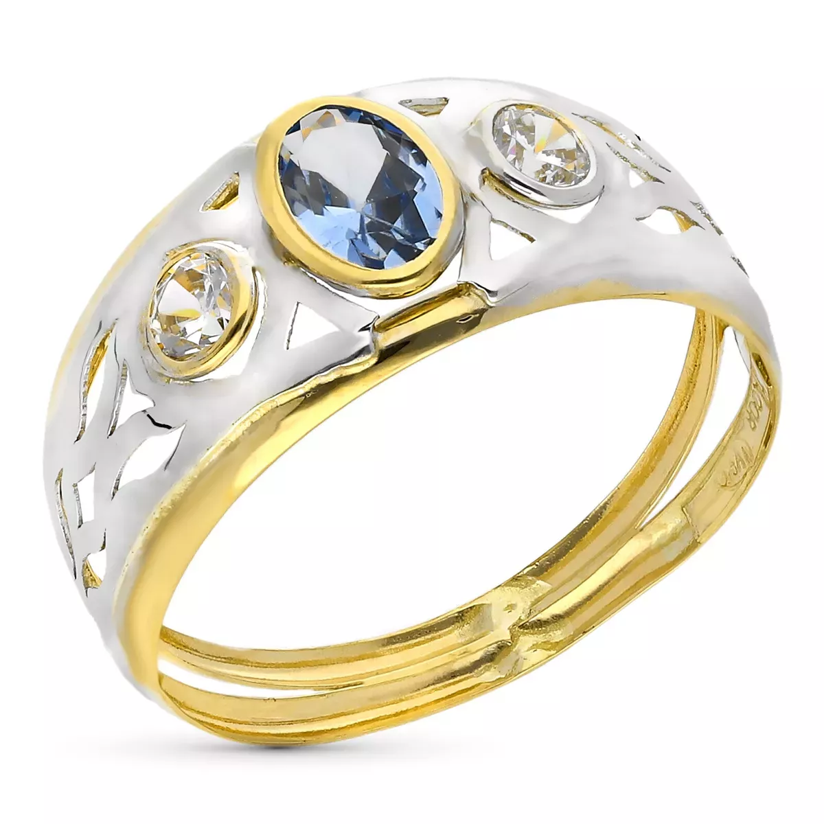 9K SORTIJA ORO BICOLOR DOBLE CUERPO CON CIRCONITA AGUAMARINA OVAL. ANCHO: 9 MM 1