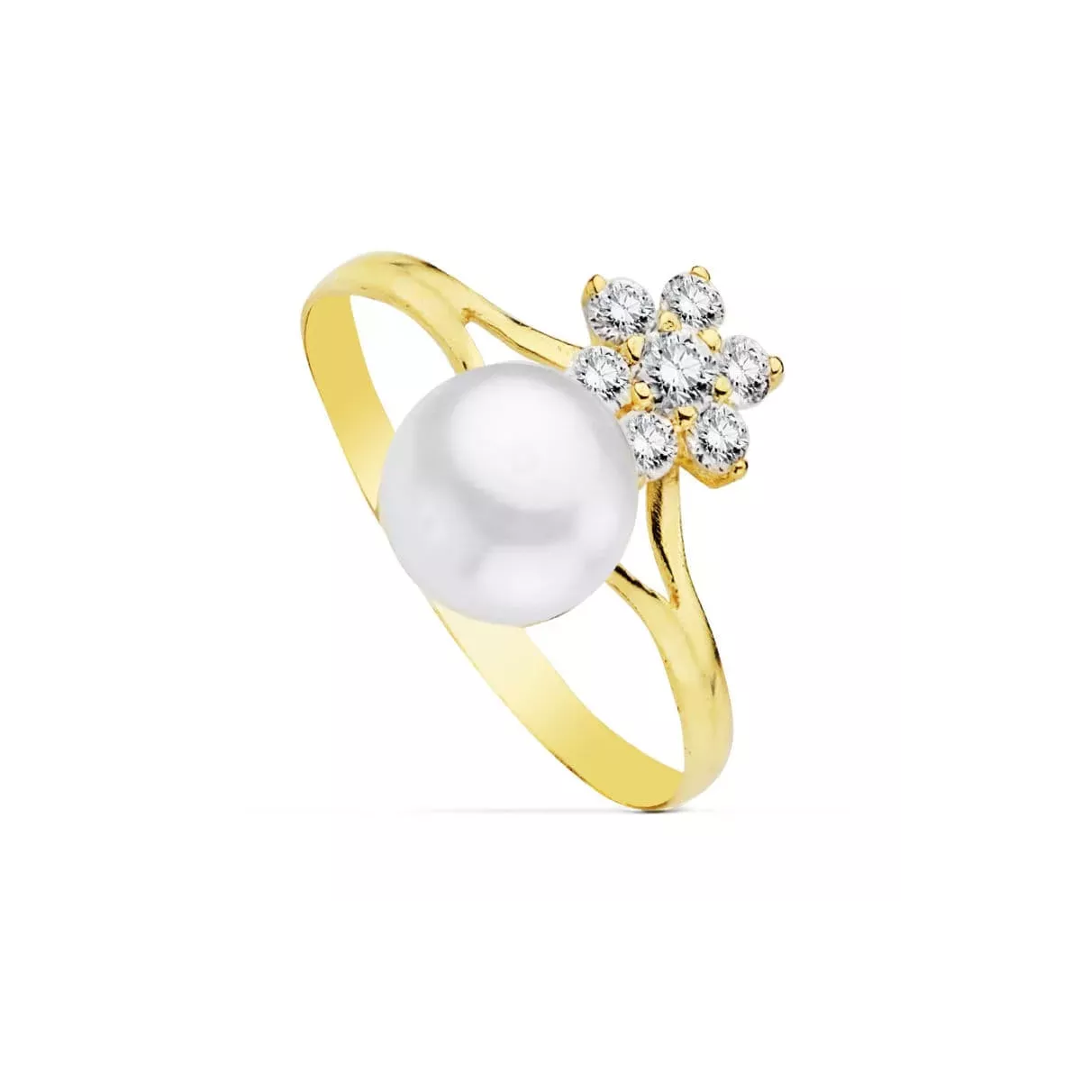 9K SORTIJA ORO AMARILLO CUAJO CIRCONITAS CON PERLA 6