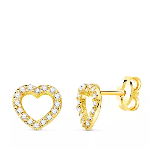 18K PENDIENTES ORO AMARILLO CORAZON MINI CON CIRCONITA 7X7 MM CIERRE PRESION 0