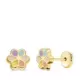 18K PENDIENTES ORO AMARILLO FLOR ESMALTE 7 X 7 MM CIERRE TUERCA 0