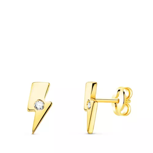 18K PENDIENTES ORO AMARILLO RAYO MINI CON CIRCONITA 6X3 MM CIERRE PRESION 0