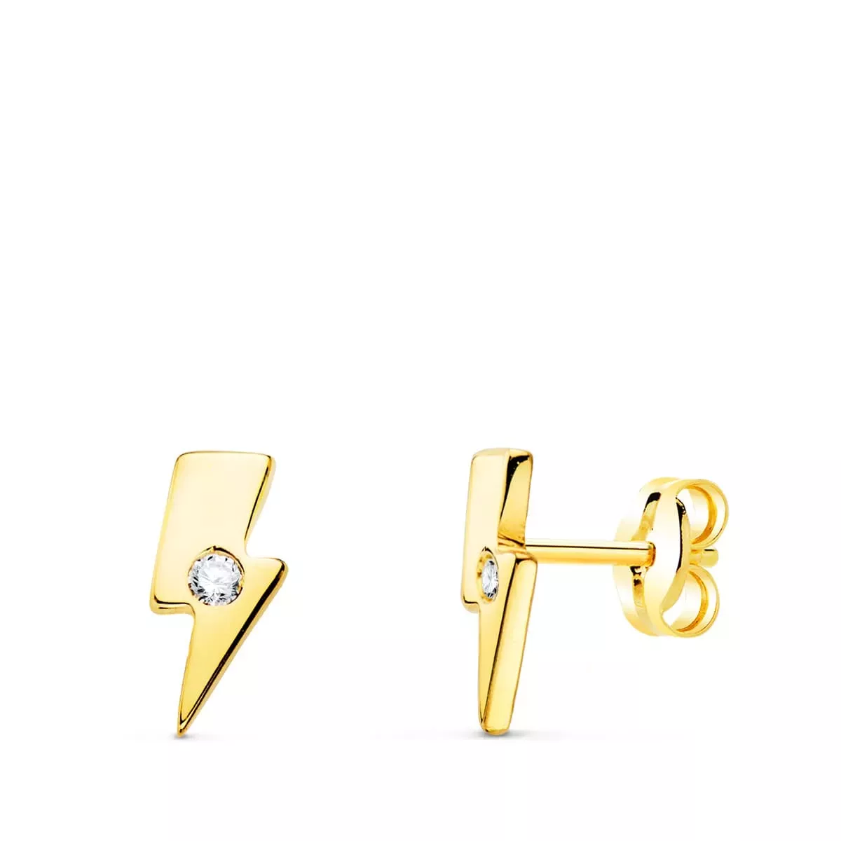 18K PENDIENTES ORO AMARILLO RAYO MINI CON CIRCONITA 6X3 MM CIERRE PRESION 0