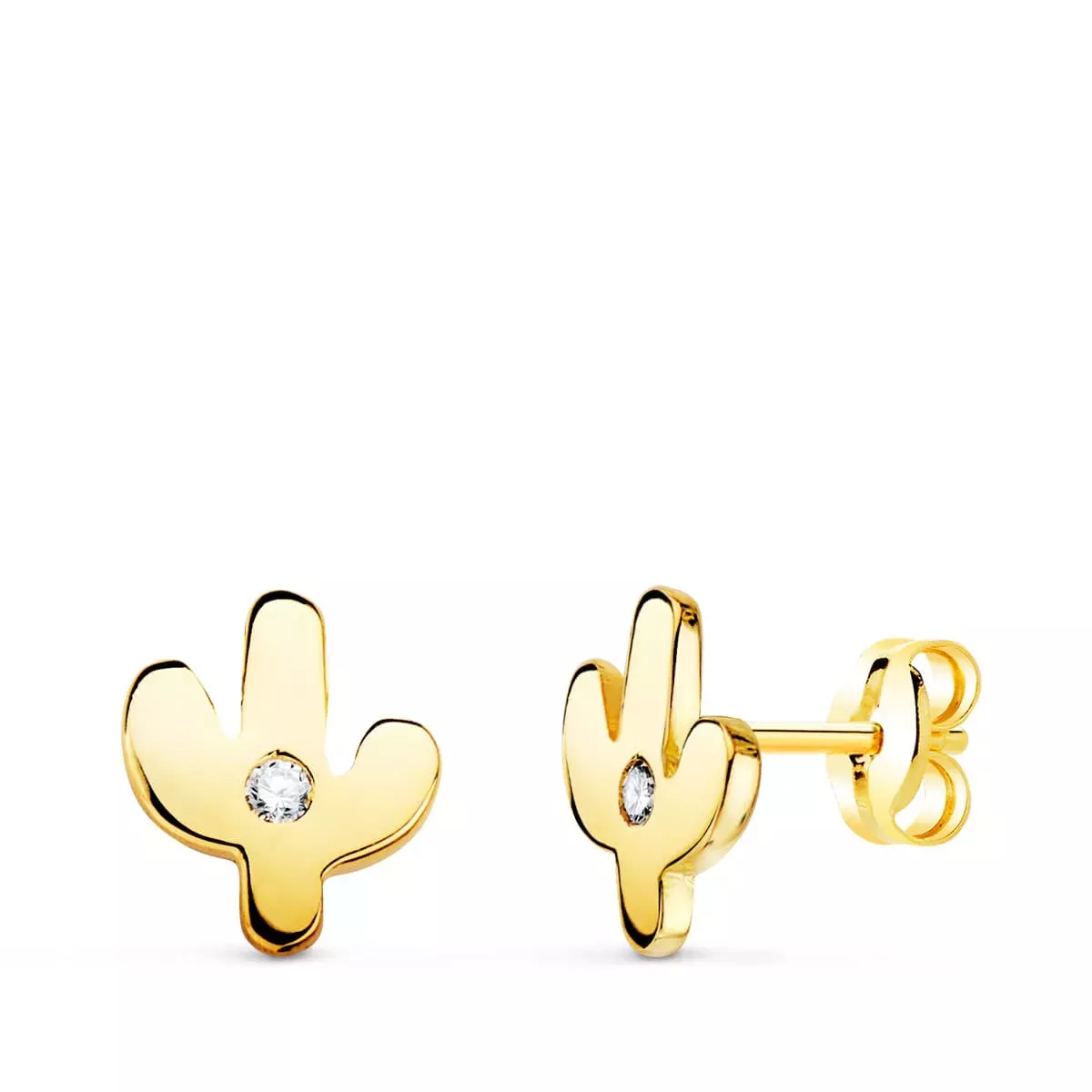 18K PENDIENTES ORO AMARILLO CACTUS MINI CON CIRCONITA 6X5 MM CIERRE PRESION 0