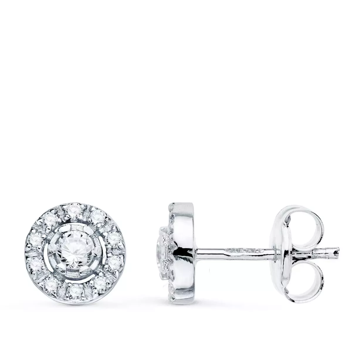 18K PENDIENTES ORO BLANCO REDONDO CON CIRCONITA 7 MM CIERRE PRESION 1