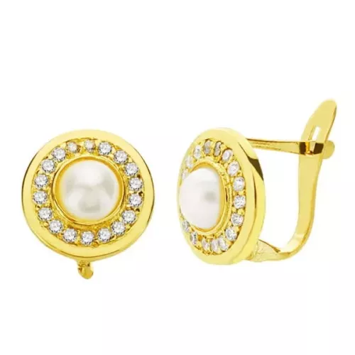 18K PENDIENTES ORO AMARILLO PERLA Y CIRCONITA 9 MM CIERRE CATALAN 1