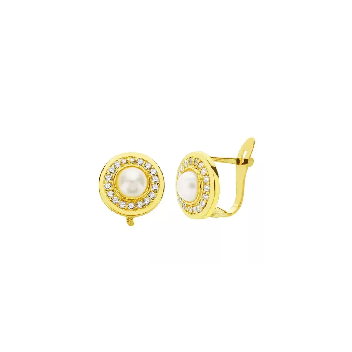 18K PENDIENTES ORO AMARILLO PERLA Y CIRCONITA 9 MM CIERRE CATALAN 1