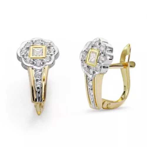 18K PENDIENTES COMUNION BICOLOR CIRCONITA 14X8 MM CIERRE CATALAN 2