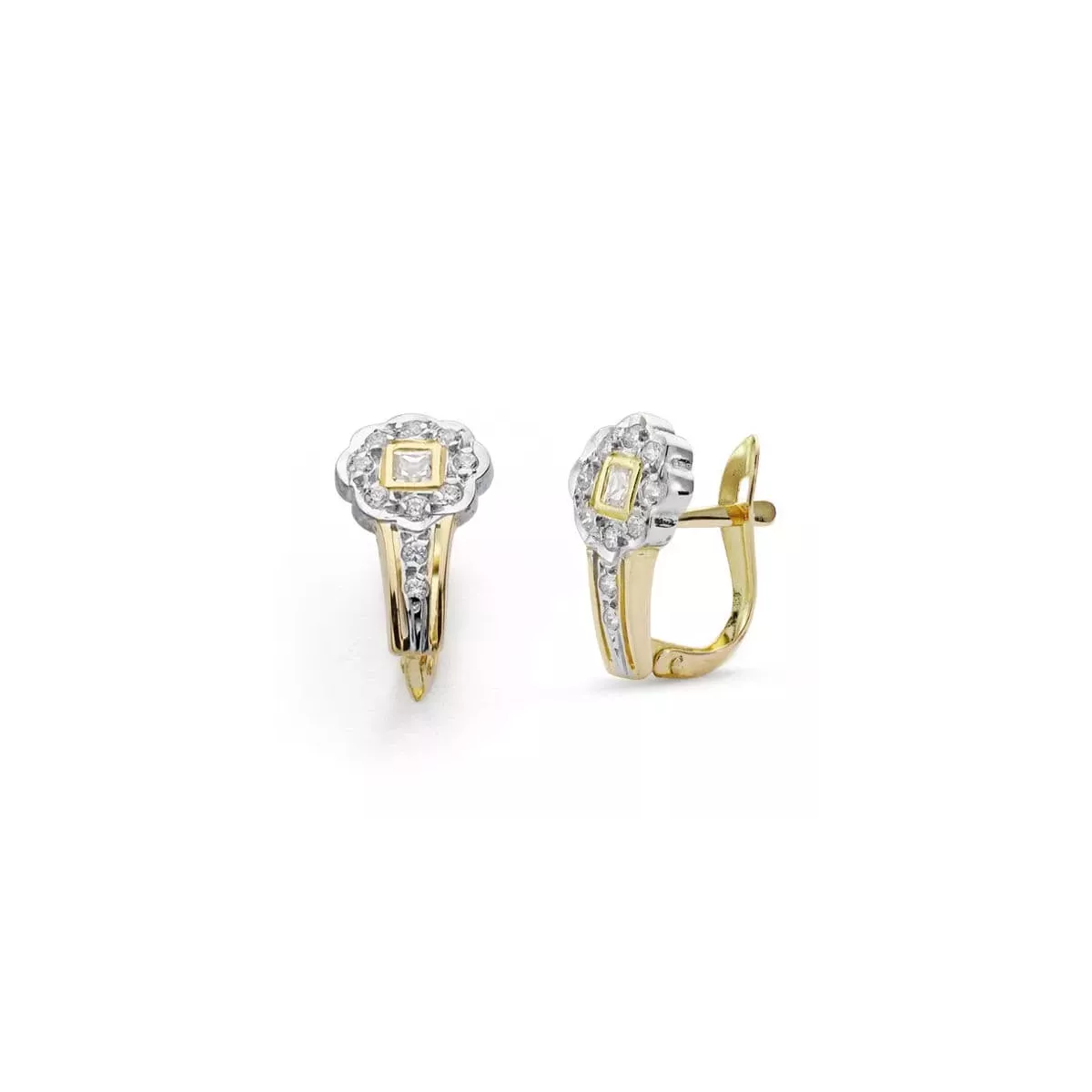 18K PENDIENTES COMUNION BICOLOR CIRCONITA 14X8 MM CIERRE CATALAN 2