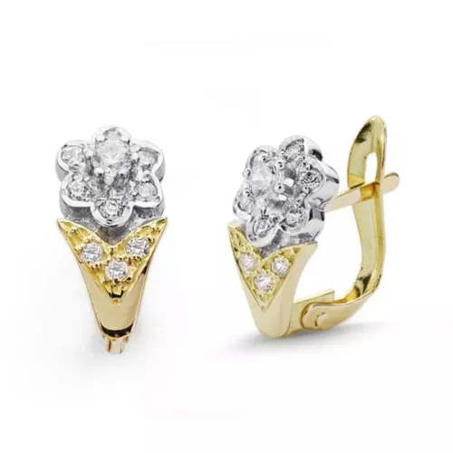 18K PENDIENTES COMUNION BICOLOR CIRCONITA 12X6 MM CIERRE CATALAN 2