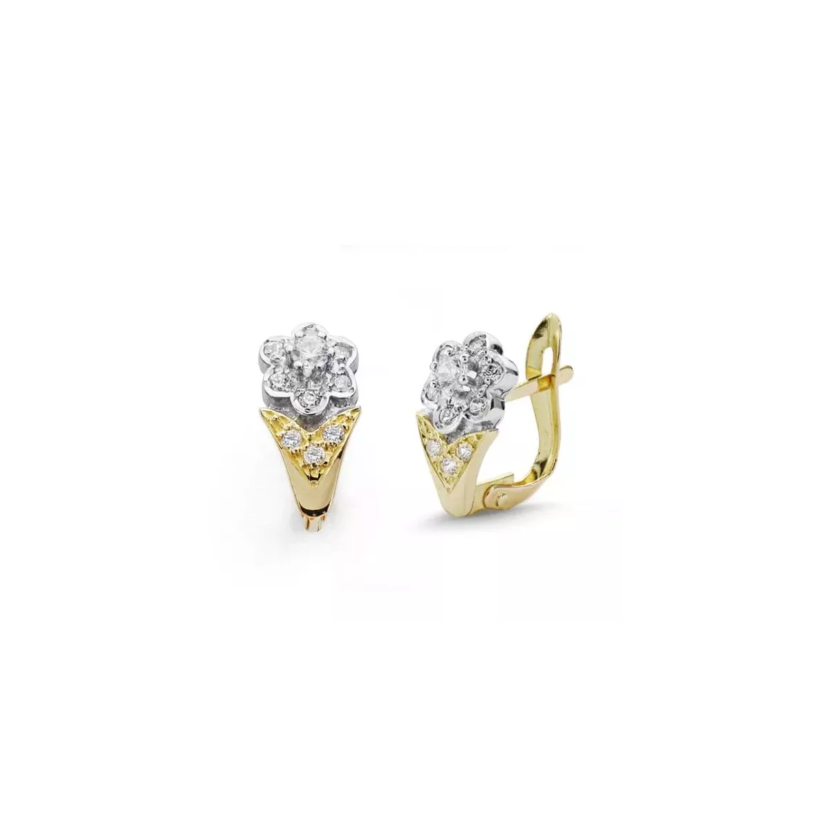 18K PENDIENTES COMUNION BICOLOR CIRCONITA 12X6 MM CIERRE CATALAN 2