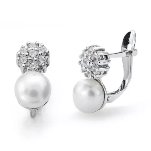 18K PENDIENTES ORO BLANCO PERLA-CIRCONITA 12X6 MM CIERRE CATALAN 2