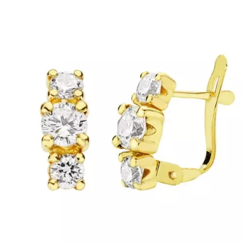 18K PENDIENTES ORO AMARILLO TRES CIRCONITA 11X4 MM CIERRE CATALAN 1