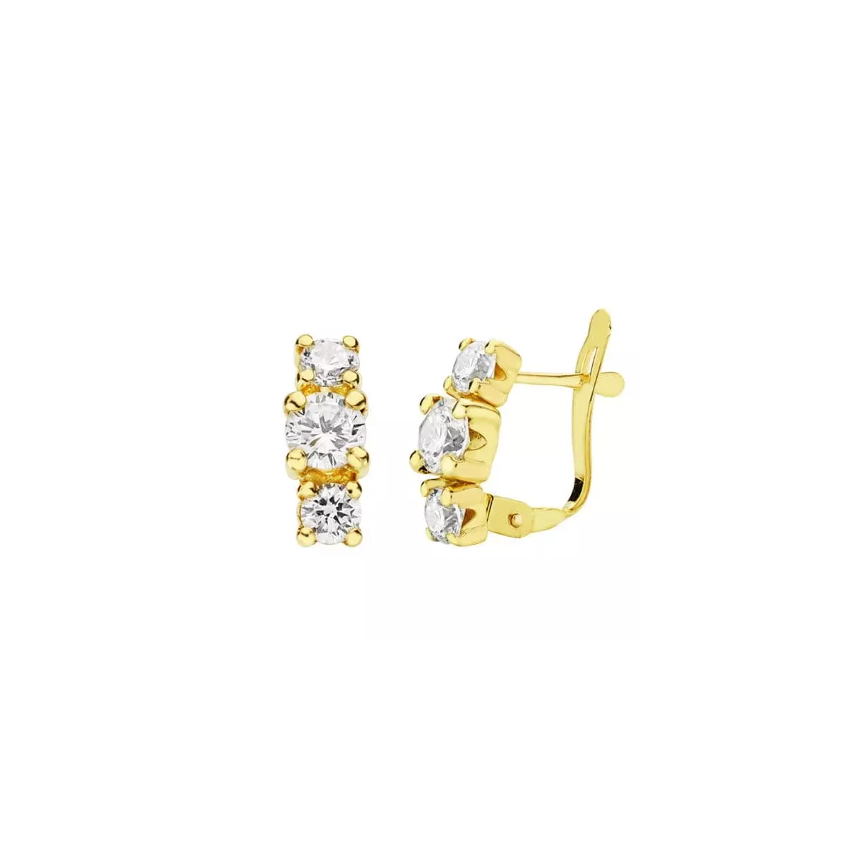 18K PENDIENTES ORO AMARILLO TRES CIRCONITA 11X4 MM CIERRE CATALAN 1