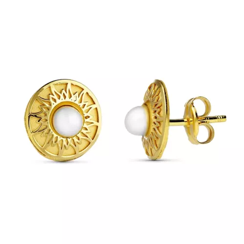 18K PENDIENTES ORO AMARILLO REDONDOS 9 MM PERLITA 3 MM CIERRE PRESION 0