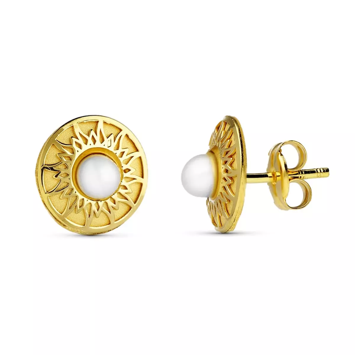 18K PENDIENTES ORO AMARILLO REDONDOS 9 MM PERLITA 3 MM CIERRE PRESION 0