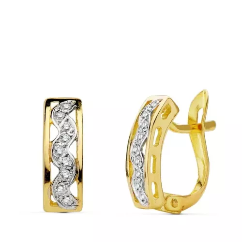 18K PENDIENTES BICOLOR CIRCONITA 12X4 MM CIERRE CATALAN 1