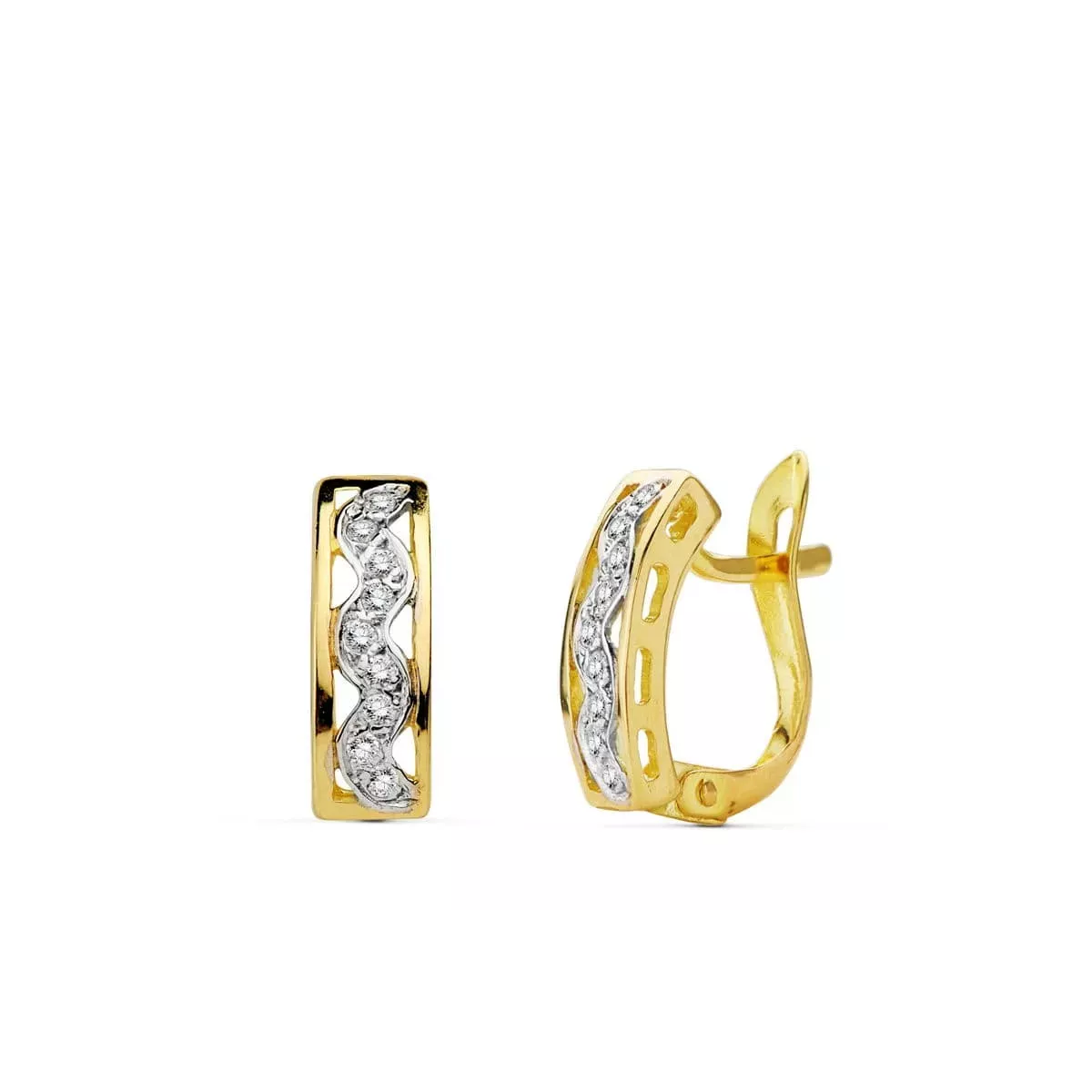 18K PENDIENTES BICOLOR CIRCONITA 12X4 MM CIERRE CATALAN 1