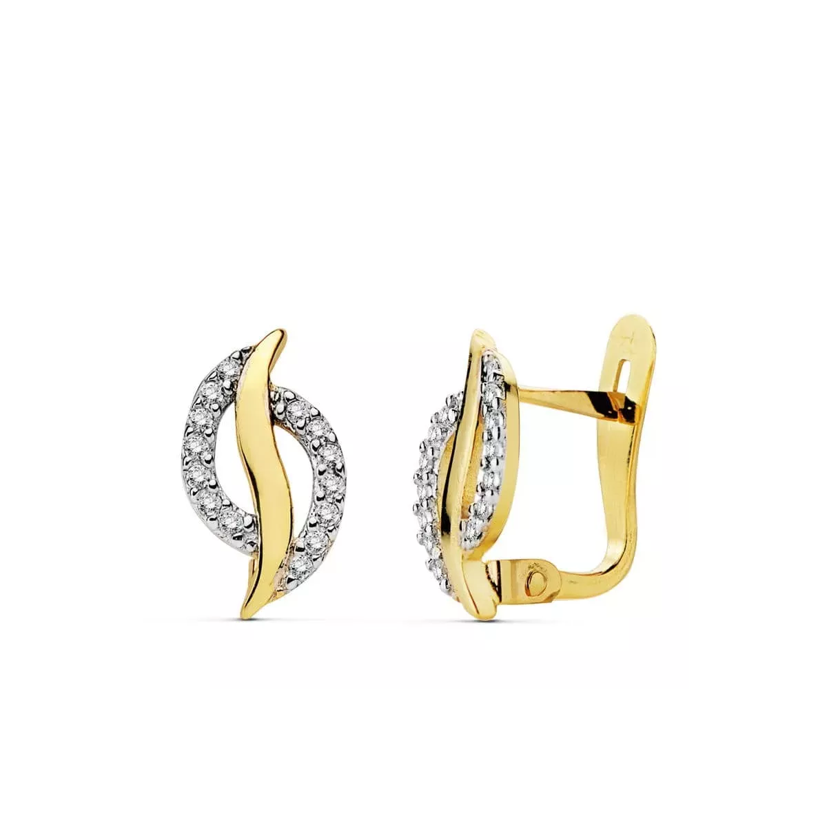 18K PENDIENTES BICOLOR CIRCONITA 12X7 MM CIERRE CATALAN 1