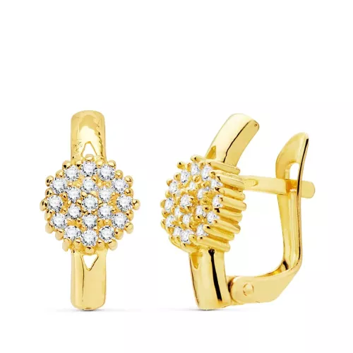 18K PENDIENTES ORO AMARILLO CUAJO CIRCONITA 6X6 MM CIERRE CATALAN 1