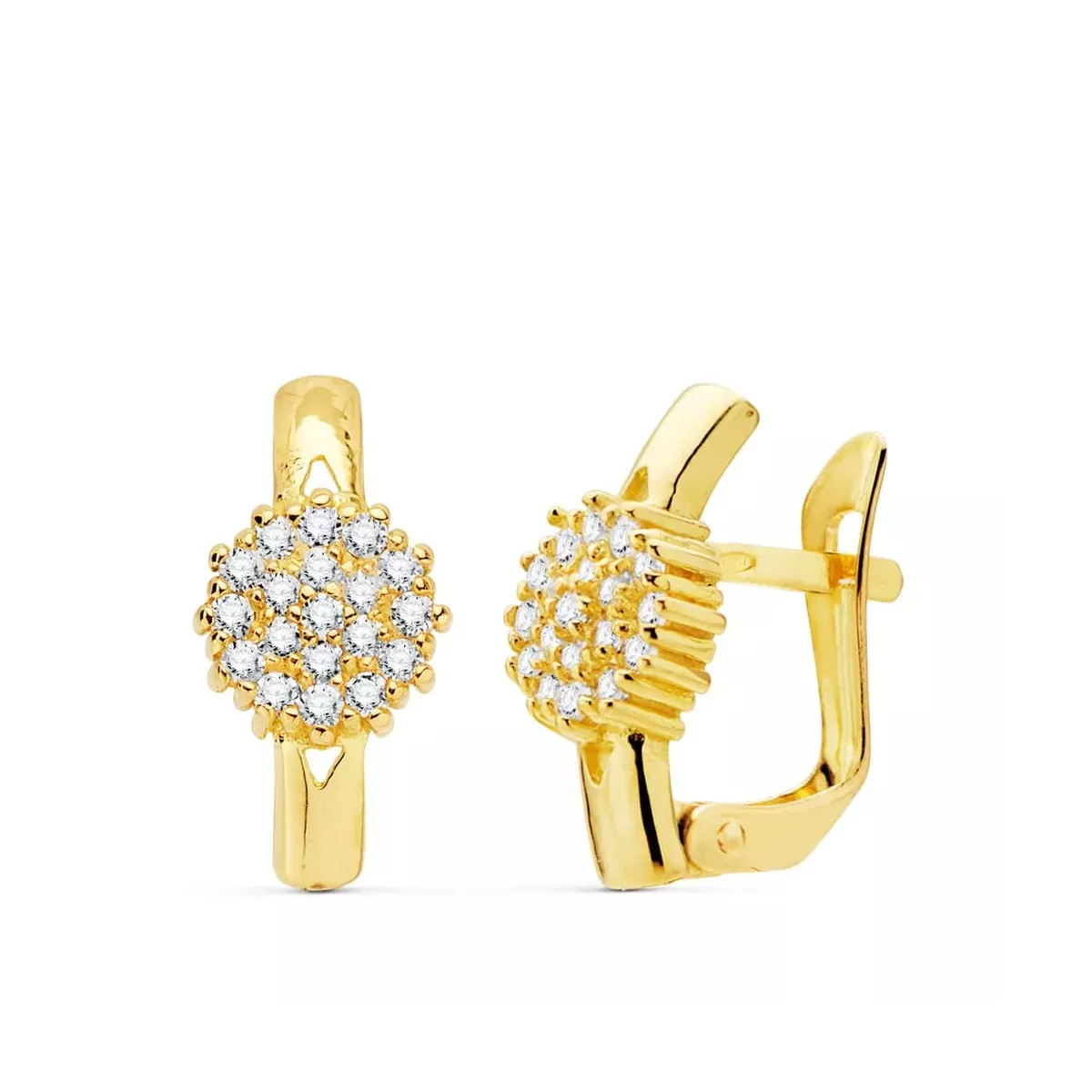 18K PENDIENTES ORO AMARILLO CUAJO CIRCONITA 6X6 MM CIERRE CATALAN 1