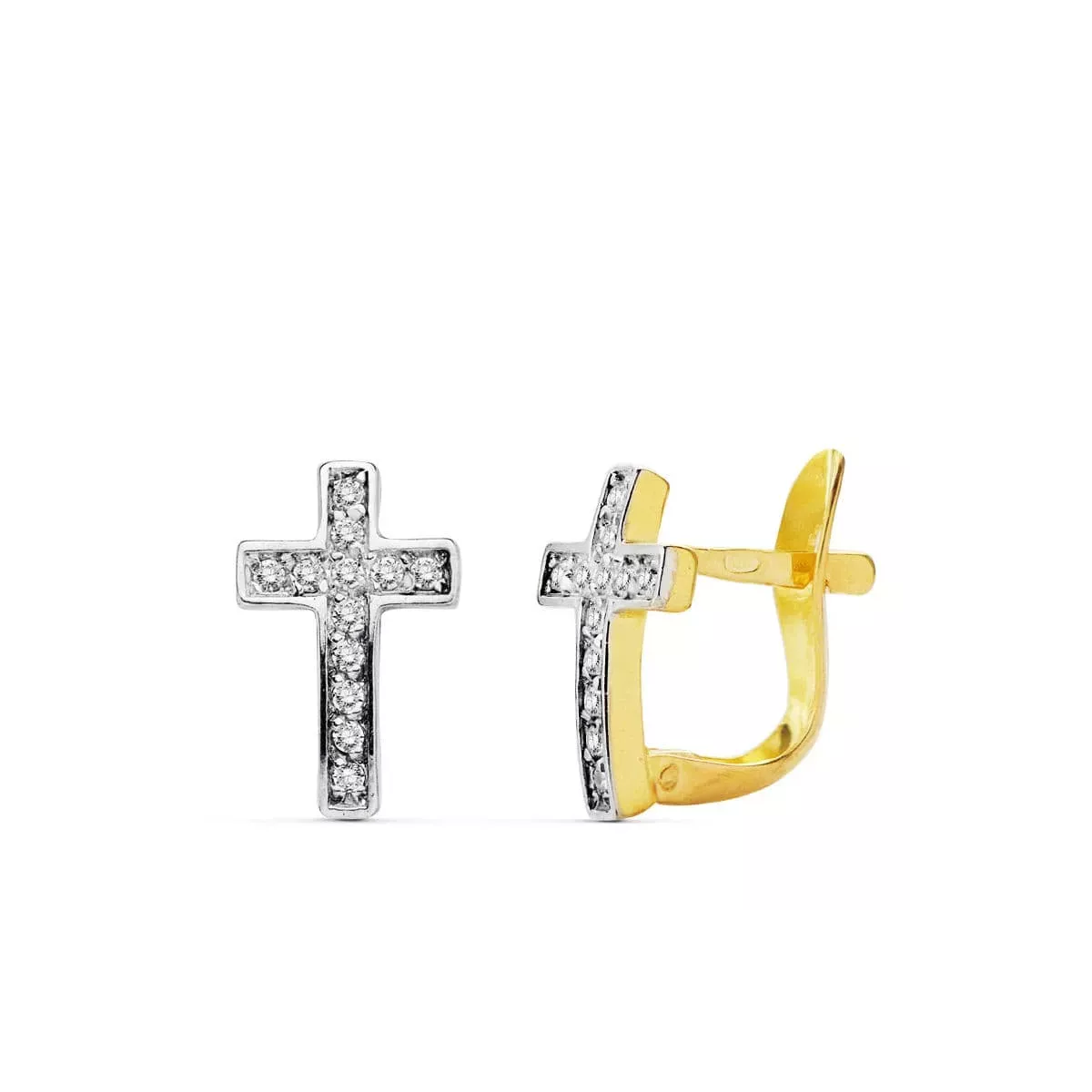 18K PENDIENTES BICOLOR CIRCONITA 12X8 MM CIERRE CATALAN 1