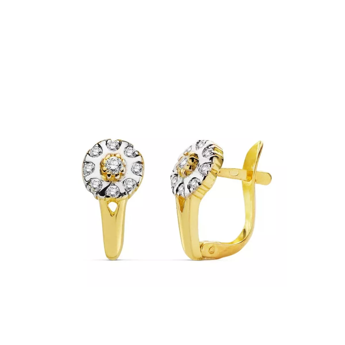 18K PENDIENTES BICOLOR CIRCONITA 12X6 MM CIERRE CATALAN 2